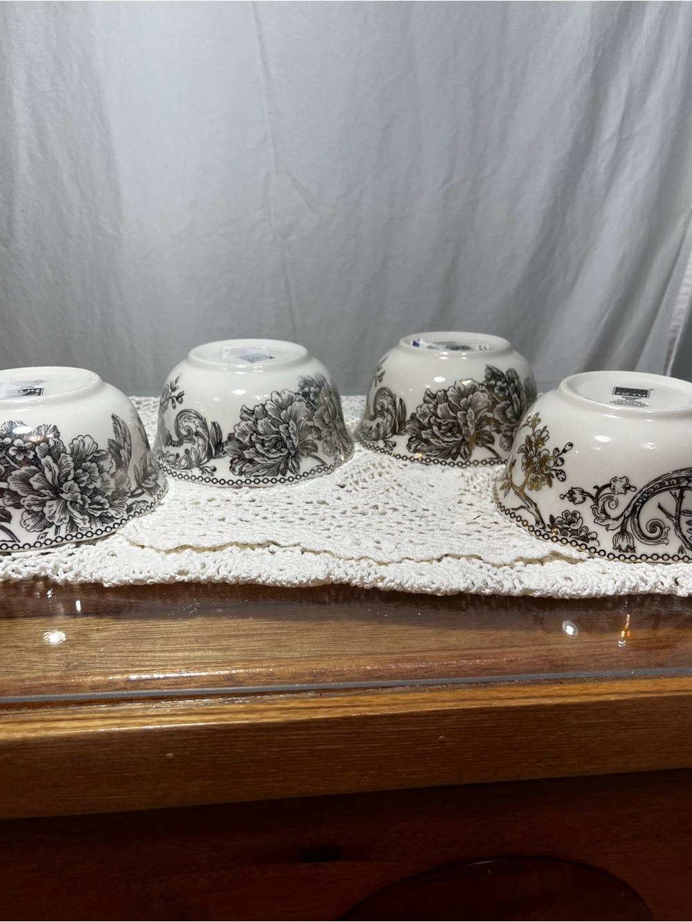 222 Fifth Adelaide Bowl Set of 4 Gold Silver Fine China Floral Bird Cereal Bowls - Picture 15 of 16